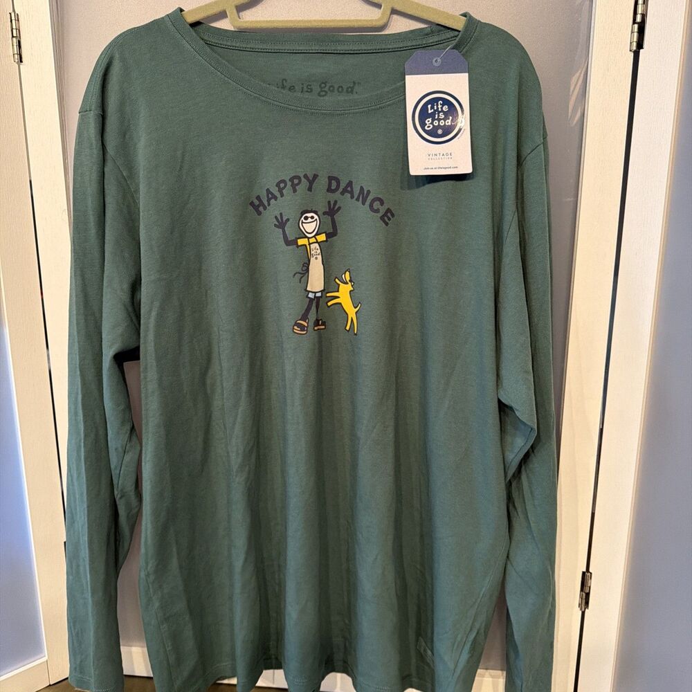 Life Is Good Trap Long Sleeve Tee Happy Dance Vintage Collection Green XXL